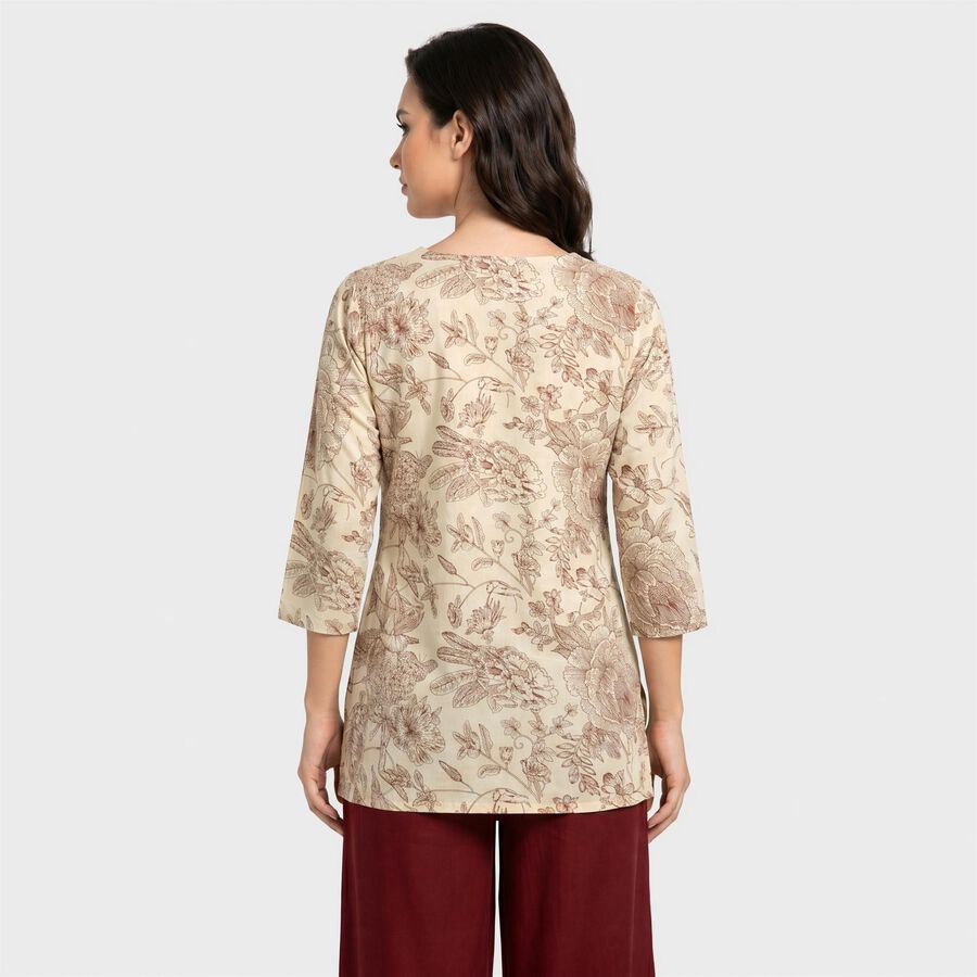 Women's Cream Round Neck Floral Printed Straight Kurti, ऑफ व्हाइट, large