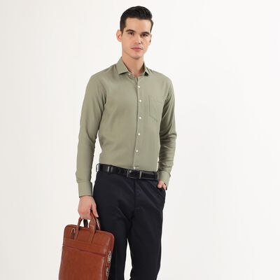 Men's Muted Olive Green Spread Collar Formal Shirt