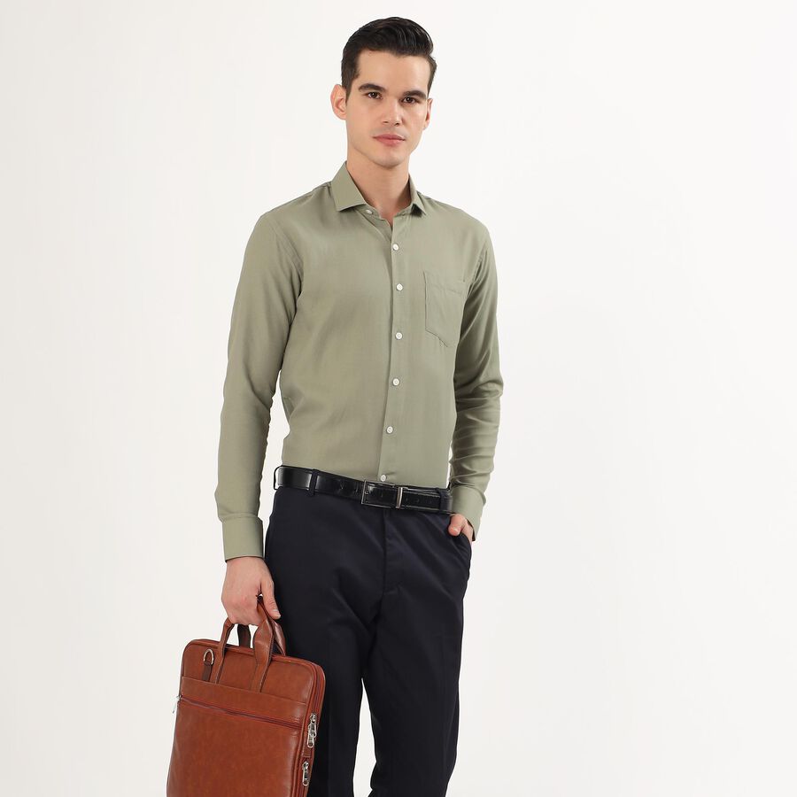Men's Muted Olive Green Spread Collar Formal Shirt, ओलिव, large
