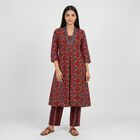 Women's Maroon V-Neck Printed Kurta, Maroon, small