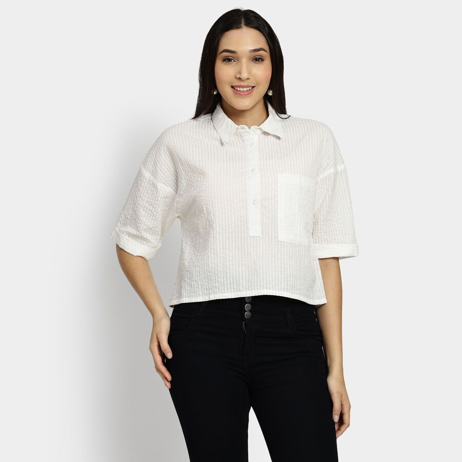 Ladies' 100% Cotton Shirt, ऑफ व्हाइट, large image number null