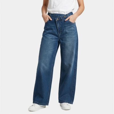 Women's Blue Wide Leg Fit Faded Jeans