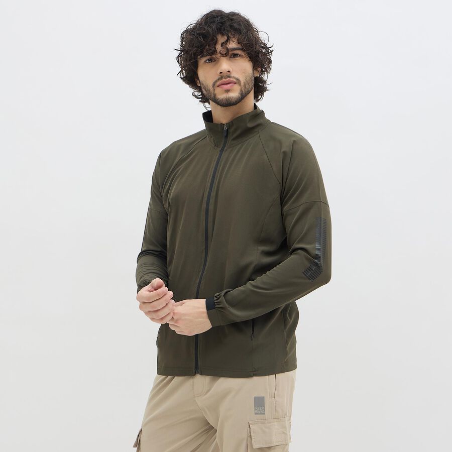 Men's Muted Olive Zip Athleisure Jacket, ओलिव, large image number null