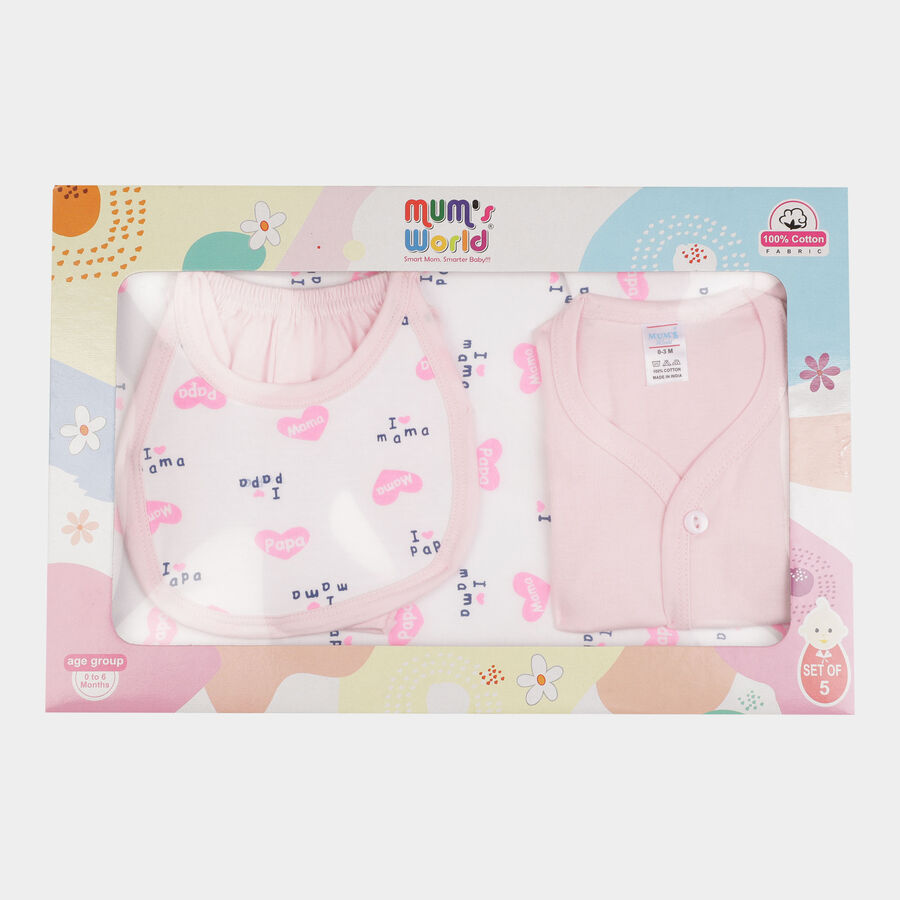 Infants Cotton Printed Baby Gift Set, Pink, large image number null