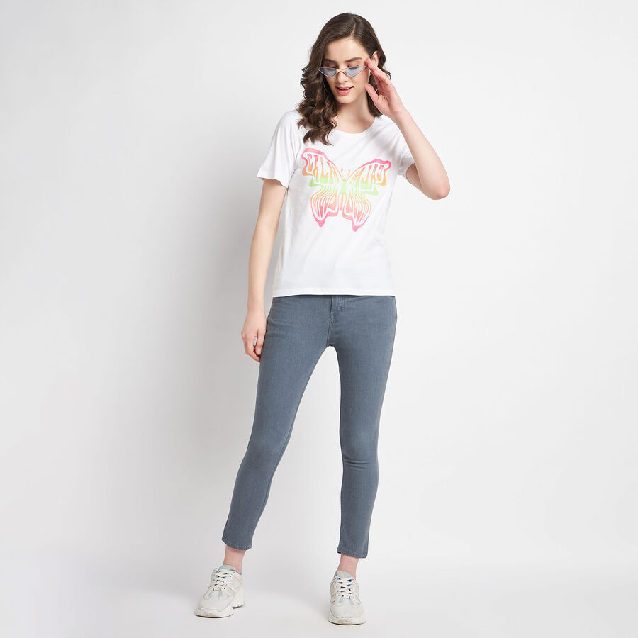 Cotton Solid Round Neck T-Shirt, White, large image number null