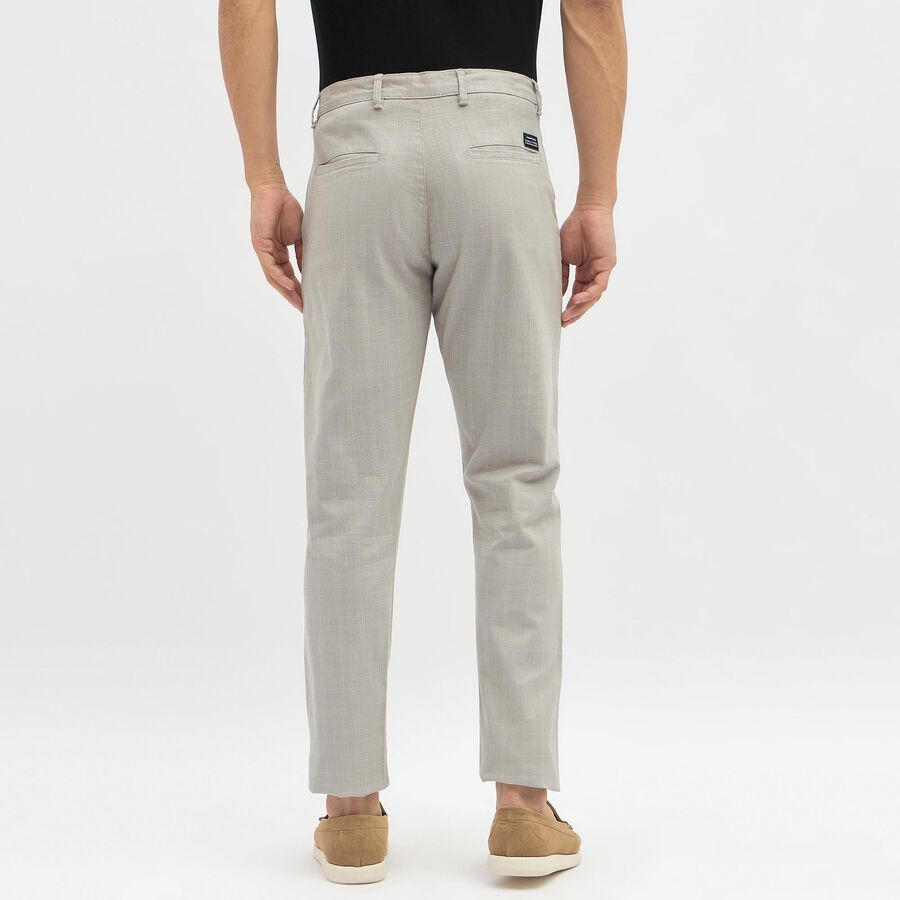 Men's Light Grey Slim Fit Flat-Front Casual Trousers, Light Grey, large image number null