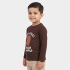 Boys Brown Cotton Blend Round Neck Regular T-Shirt, भूरा, small
