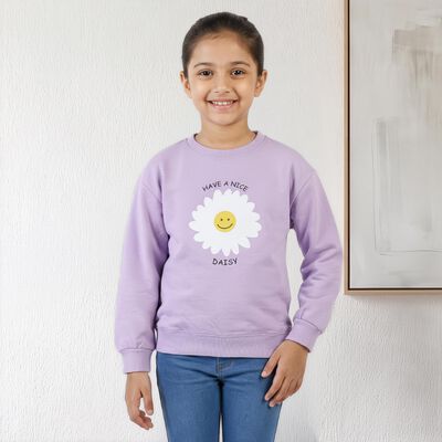 Girls' Lavender Crew Neck Pullover Sweatshirt