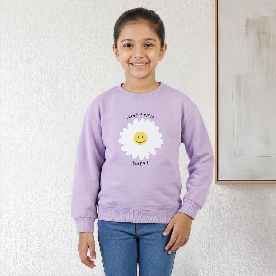 Girls' Lavender Crew Neck Pullover Sweatshirt, Lilac, large