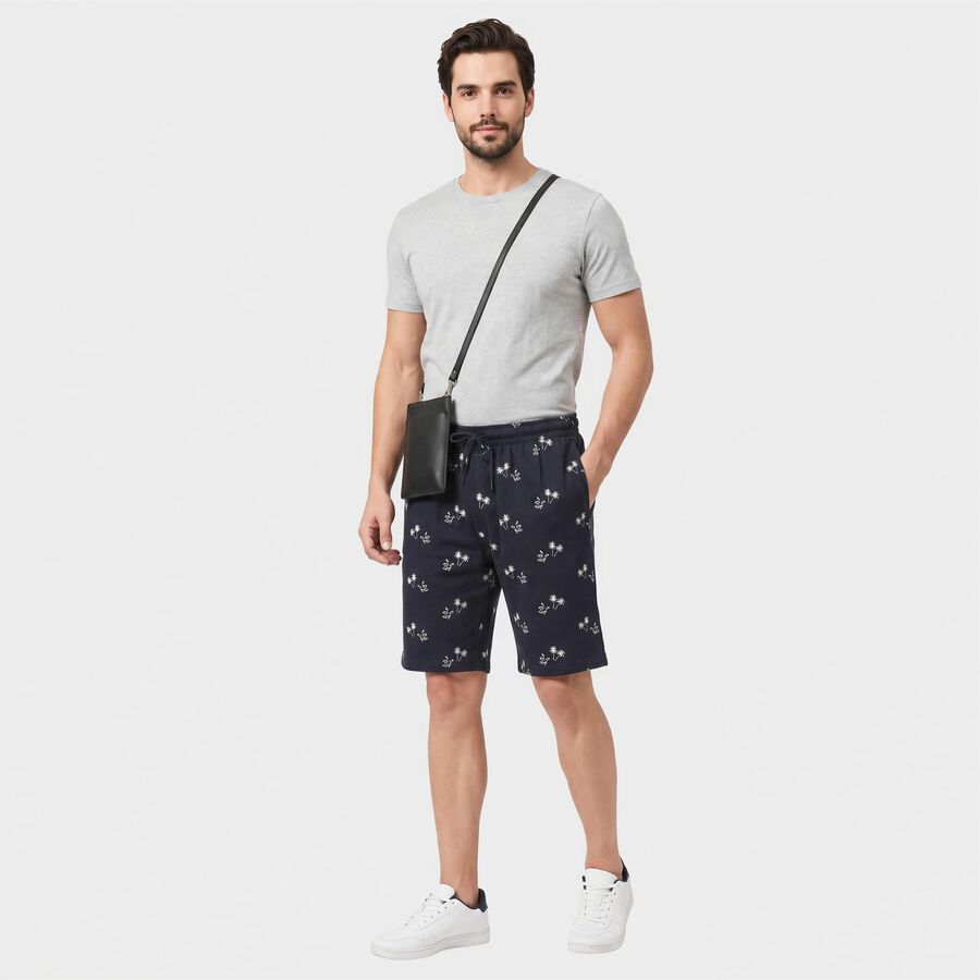 Men's Navy Blue Regular Fit Printed Jamaican Shorts, नेवी ब्लू, large