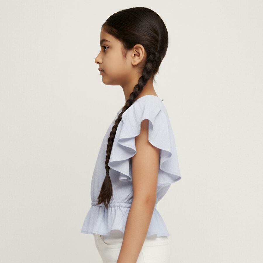 Girls Light Powder Blue Round Neck Casual T-Shirt, Light Blue, large image number null