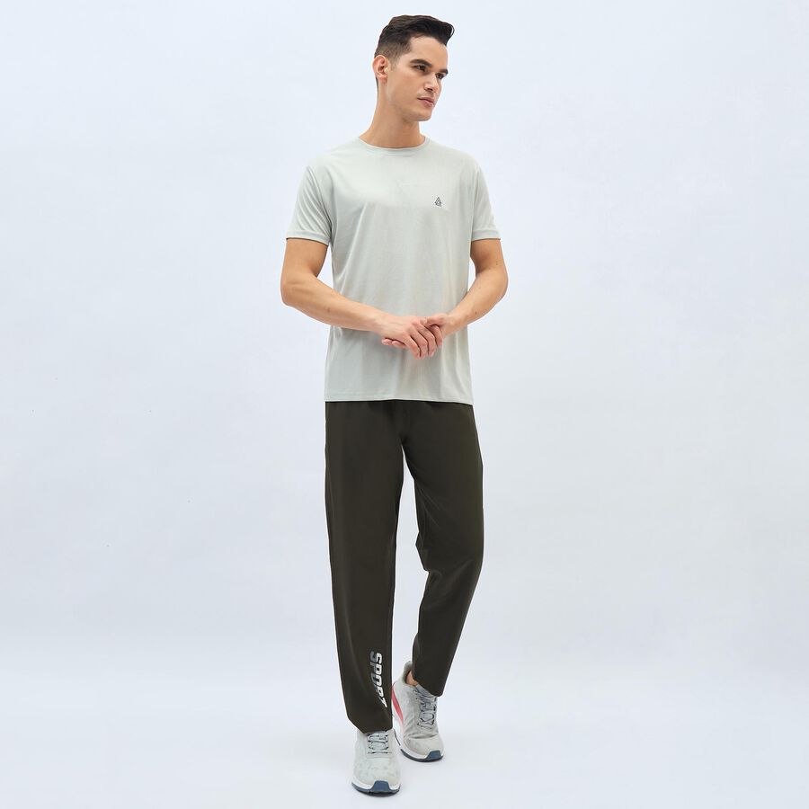 Men's Deep Olive Green Regular Fit Logo Printed Track Pants, Olive, large