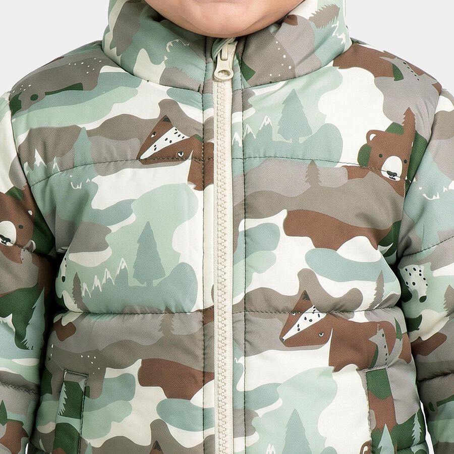 Infants Light Green Stand Collar Puffer Jacket, Light Green, large