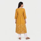 Women's Mustard Round Neck Embroidered Kurta, Mustard, small