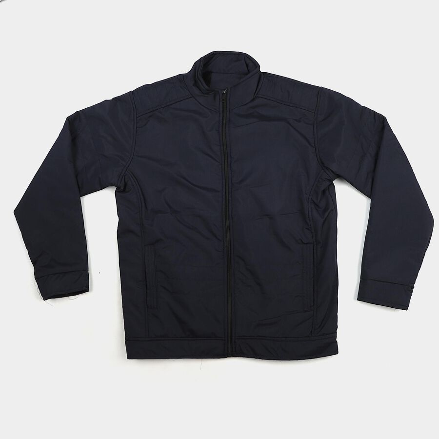 Men's Navy Blue Stand Collar Windbreaker Jacket, Navy Blue, large