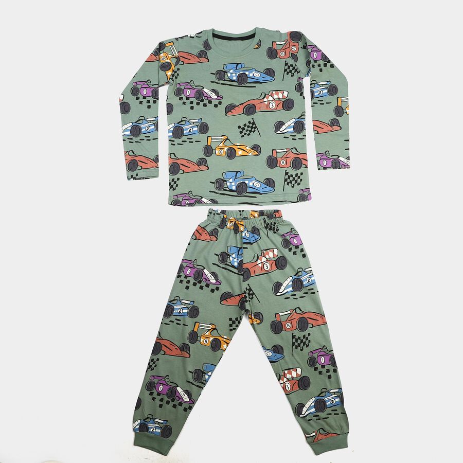 Boys Green Cotton Round Neck Baba Suit, हल्का हरा, large