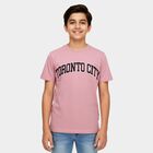Boys Pink Round Neck Casual Half Sleeve T-Shirt, Pink, small