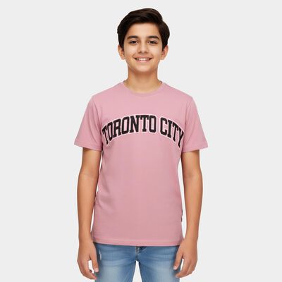 Boys Pink Round Neck Casual Half Sleeve T-Shirt