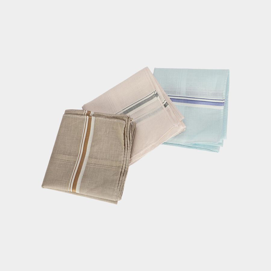 Men's Khaki Striped Pack of 3 Handkerchief, खाकी, large