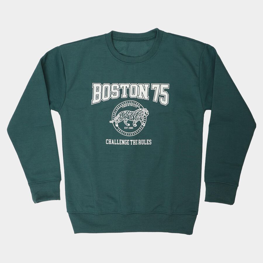 Boys' Teal Crew Neck Graphic Print Sweatshirt, टील ब्लू, large