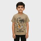 Boys Muted Olive Green Cotton Round Neck Casual T-Shirt, Olive, small