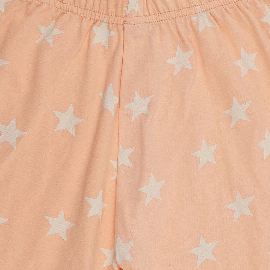 Girls Pink Regular Fit Star Printed Pyjama, Pink, large