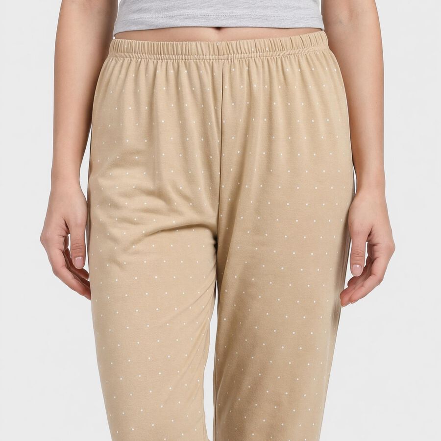 Women's Beige Straight Fit Polka Dot Pyjama, Beige, large