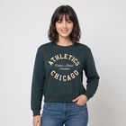 Women Green Crew Neck Pullover Sweatshirt, गहरा हरा, small
