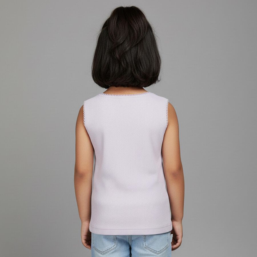 Girls' Soft Lavender Cotton Round Neck Sleeveless Vest, लाइलेक, large image number null