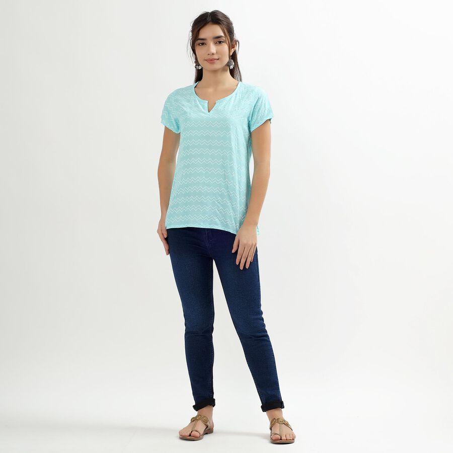 Women's Light Aqua Blue Notch Neck Printed Kurti, Aqua, large image number null