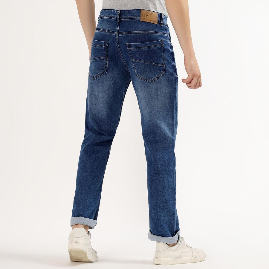 Men's Stonewashed Blue Straight Fit Classic Jeans, मध्यम नीला, large image number null
