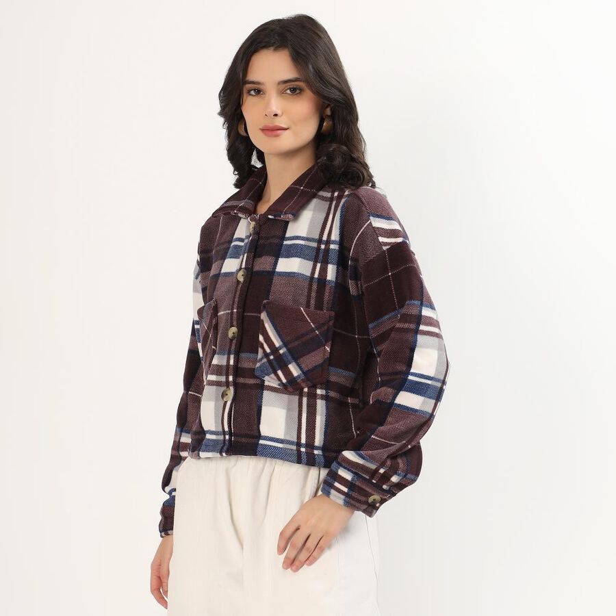 Women's Burgundy Plaid Casual Blazer, Wine, large image number null