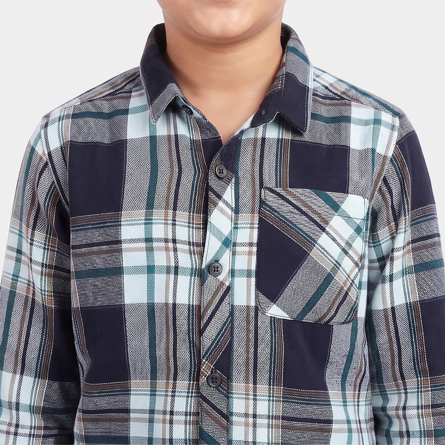 Boys' Green Cotton Spread Collar Regular Fit Casual Shirt, Dark Green, large