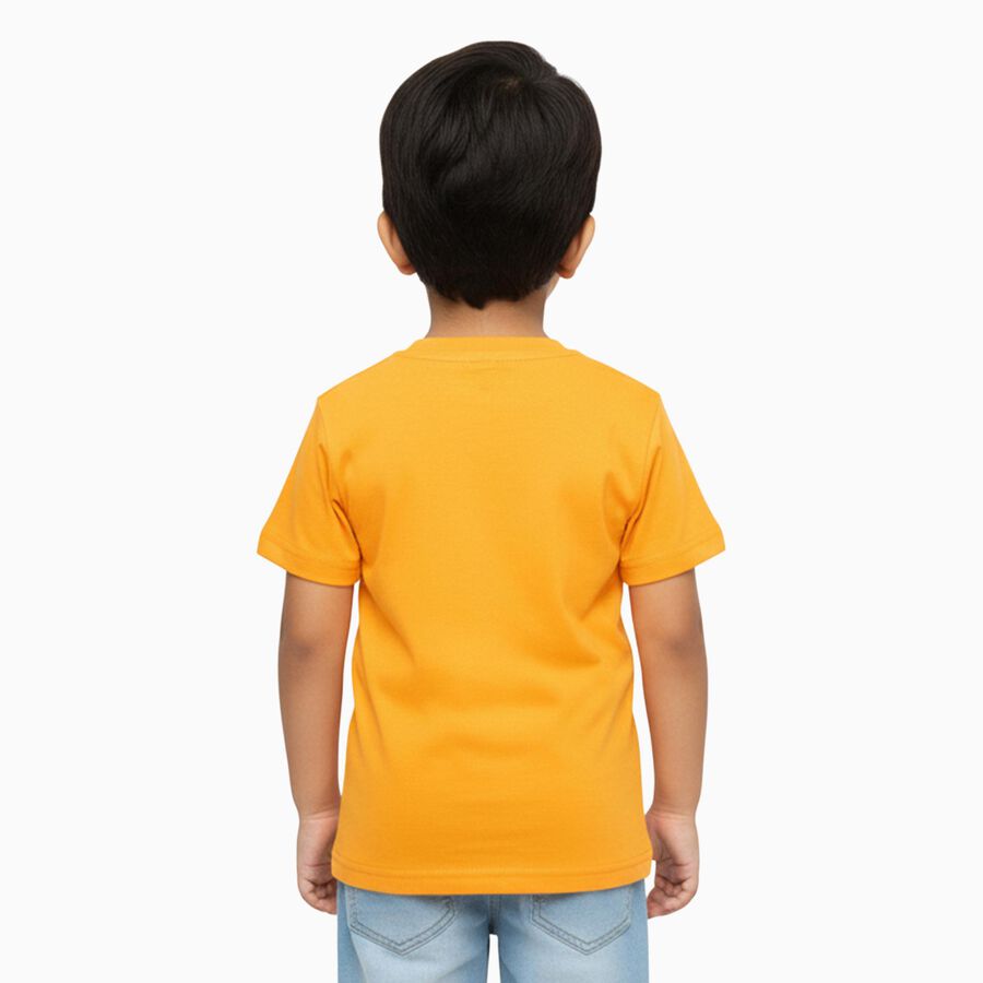 Boys Bright Orange Cotton Crew Neck Casual T-Shirt, Orange, large