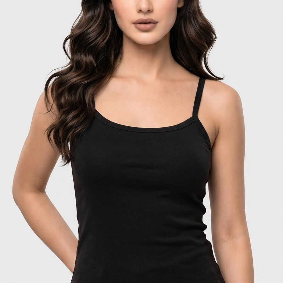 Women Black Cotton Scoop Neck Camisole Slips, काला, large