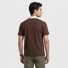 Men Brown Polo Neck Graphic Print T-Shirt, Brown, small