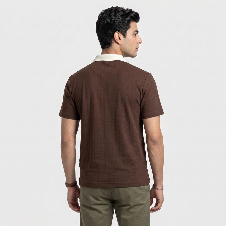 Men Brown Polo Neck Graphic Print T-Shirt, Brown, large