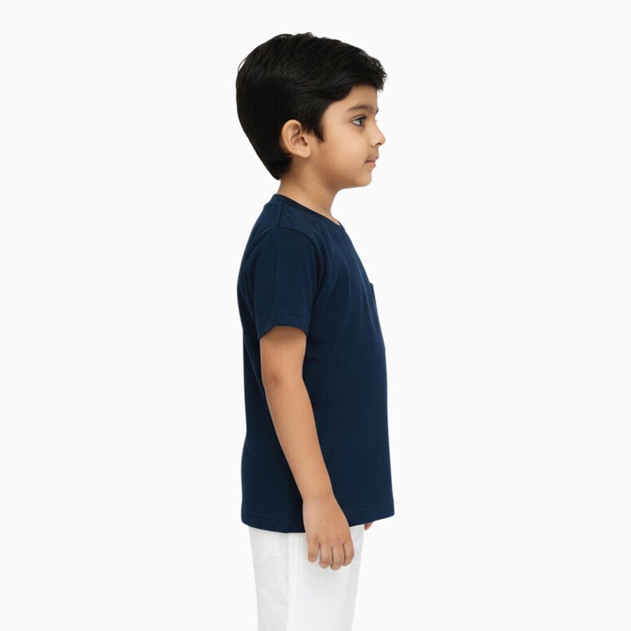 Boys Deep Midnight Navy Blue Crew Neck Casual Half Sleeve T-Shirt, Navy Blue, large image number null