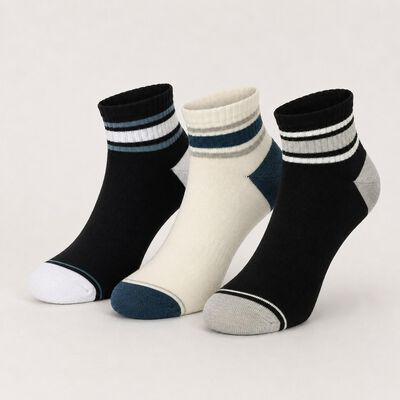 Men's Black Regular Fit Striped Pack of 3 Socks