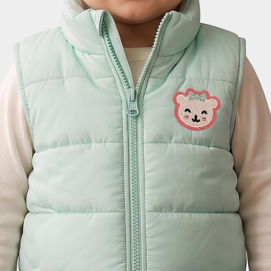 Infants Mint Green Stand Collar Puffer Jacket, Light Green, large