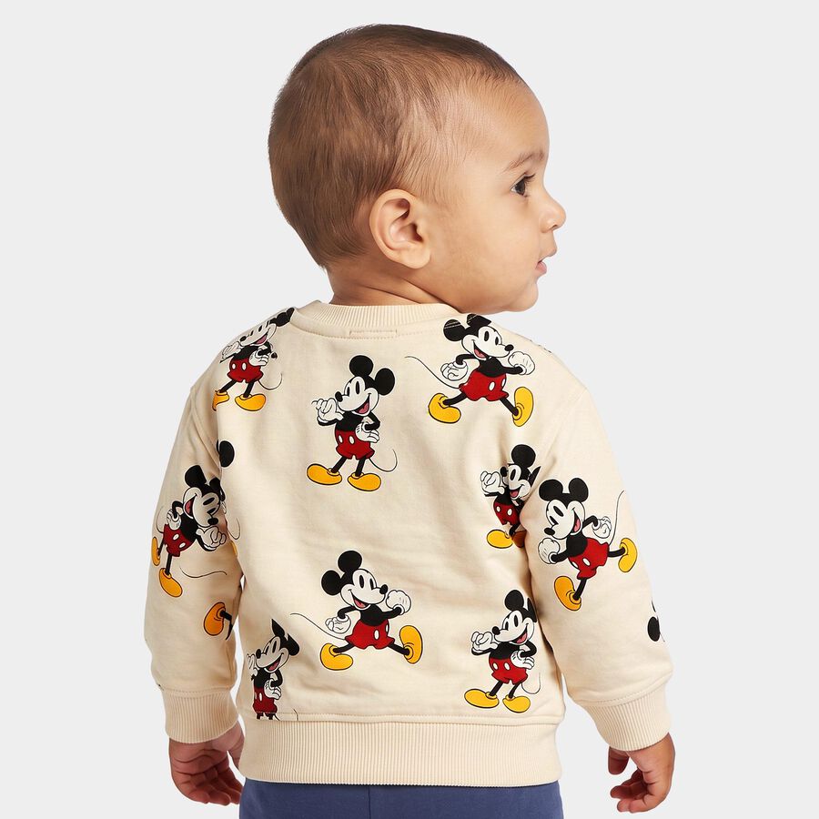 Infants' Beige Cotton Round Neck Pullover Sweatshirt, गहरा पीला, large