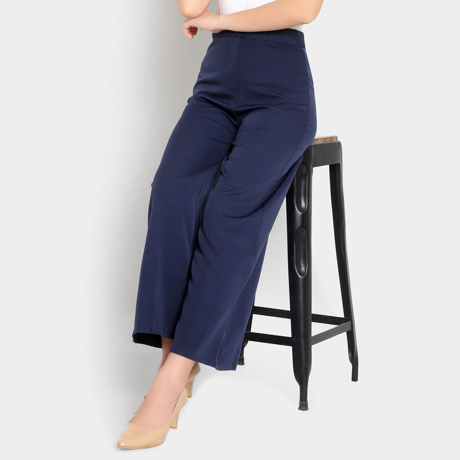 Solid High Rise Trousers, Navy Blue, large image number null