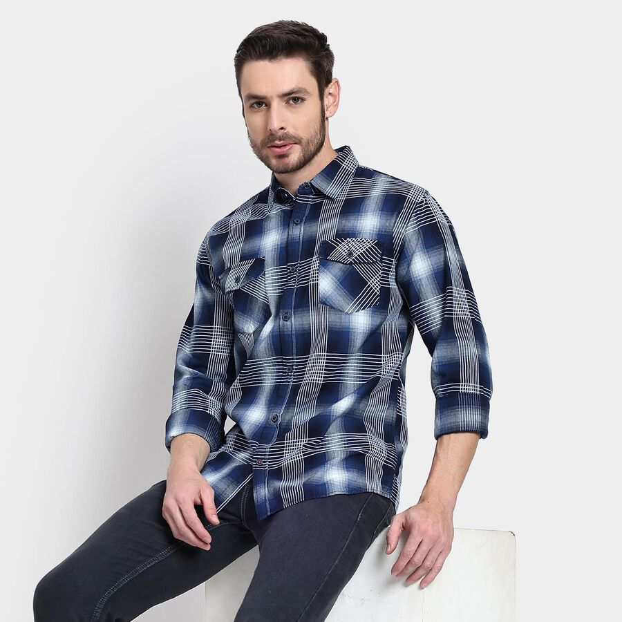 Men's 100% Cotton Casual Shirt , Navy Blue, large image number null