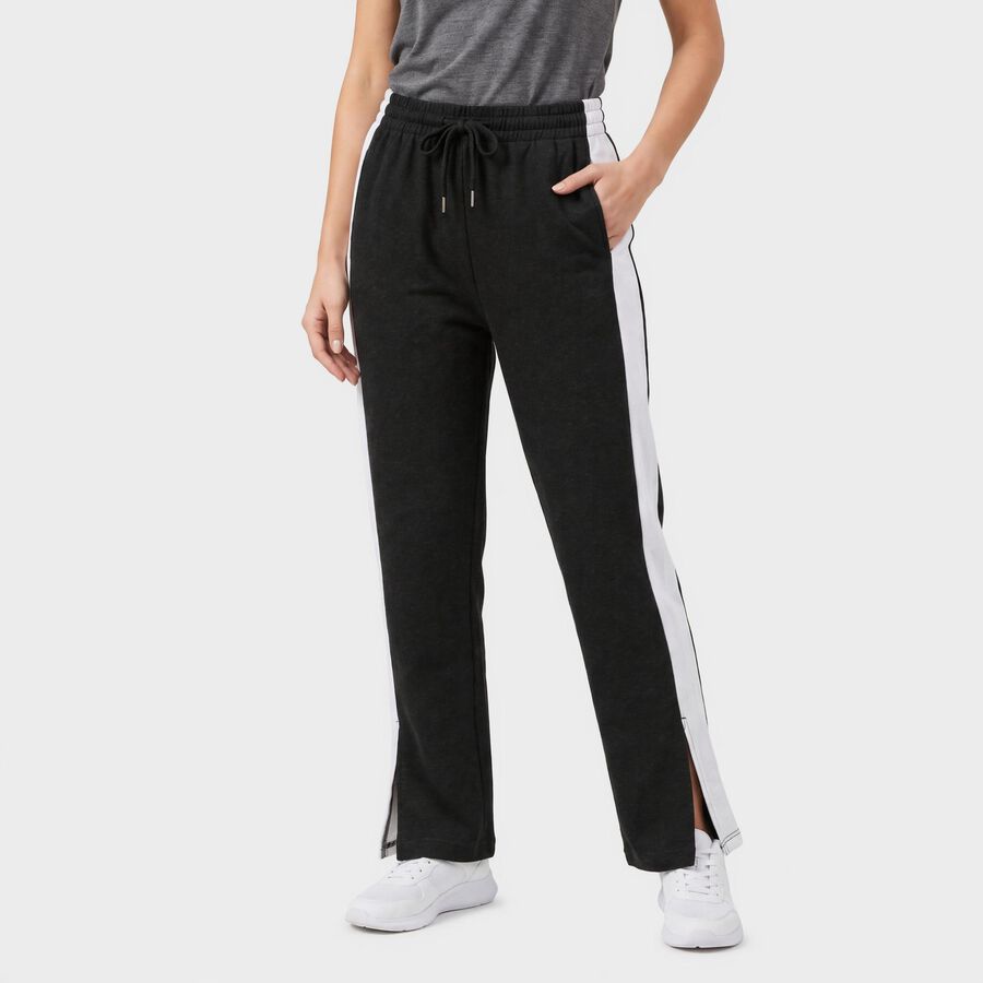 Women's Charcoal Straight Fit Side-Striped Track Pants, Charcoal, large