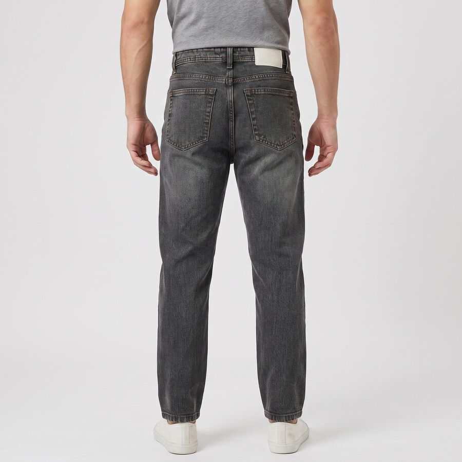 Men's Dark Grey Straight Fit Washed Jeans, Dark Grey, large