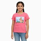 Girls Bright Pink Cotton Round Neck Casual T-Shirt, गुलाबी, small image number null