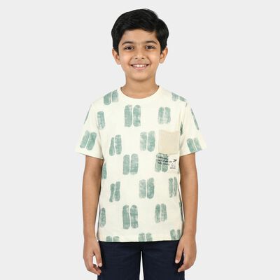 Boys Green Cotton Round Neck Casual Boys T-Shirt