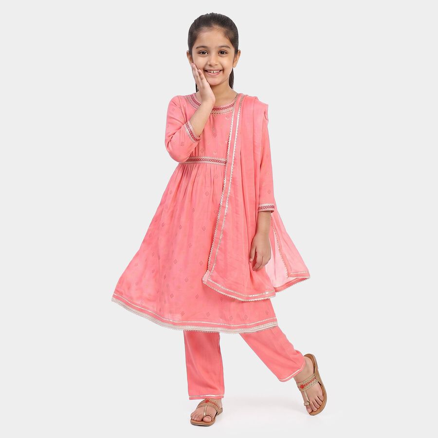 Girls Pink Round Neck Fusion Set, Light Pink, large