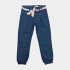 Girls' Mid Blue Regular Fit Paperbag Waist Jeans, Mid Blue, small