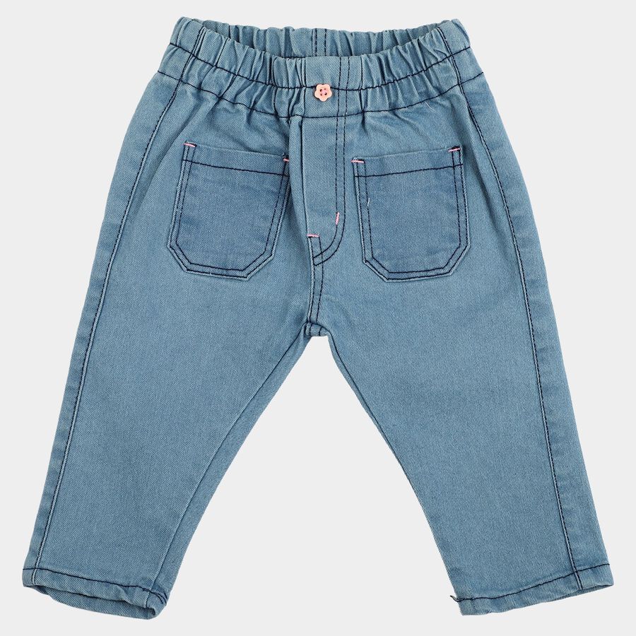 Infants Light Blue Straight Fit Elastic Waist Jeans, मध्यम नीला, large